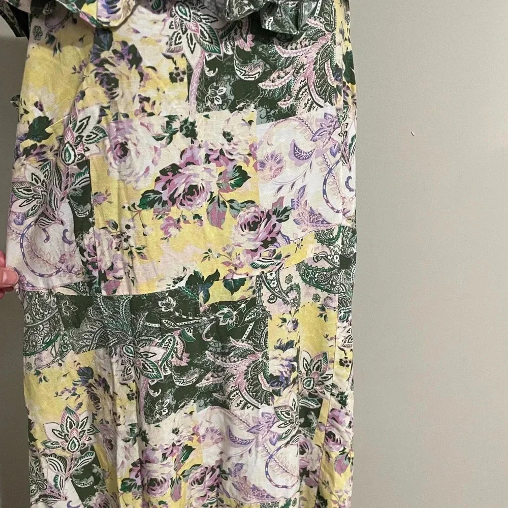 Loft Patchwork Ruffle Squareneck Midi Dress Size … - image 4